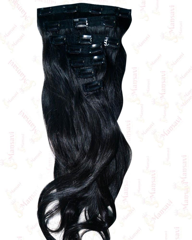 STREAK STREET 7 SET CLIP-IN VOLUMIZER DARK BLACK HAIR EXTENSIONS